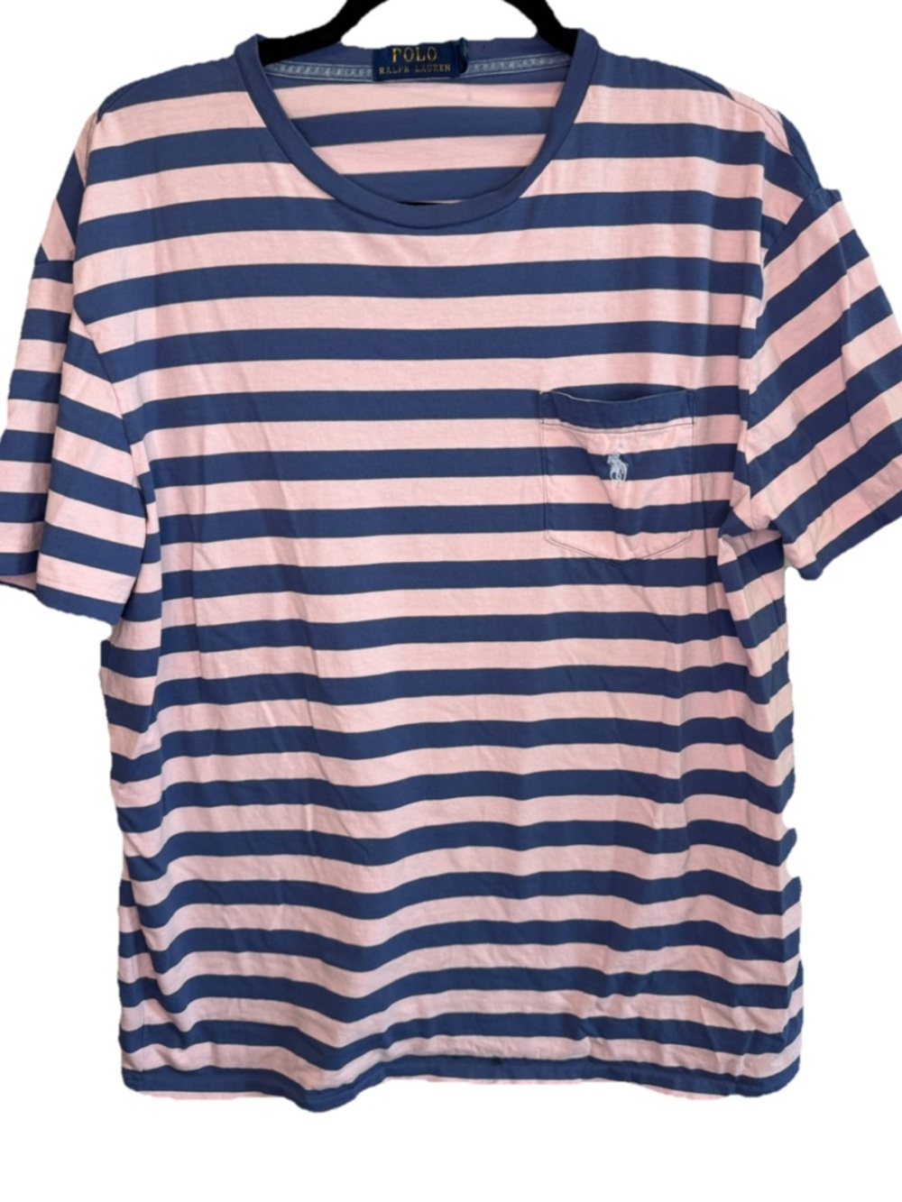 Polo Ralph Lauren Women's Medium Pink/Navy Striped Pocket Tee